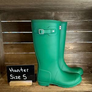 New NWOB Kids Hunter‎ Original Green Outdoor Waterproof Rain Boots Size 5/6 Y
